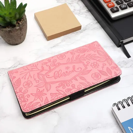 Floral Checkbook Cover for Women Card Holder Wallet for Checks & Credit Cards, RFID Blocking (Pink) {2}