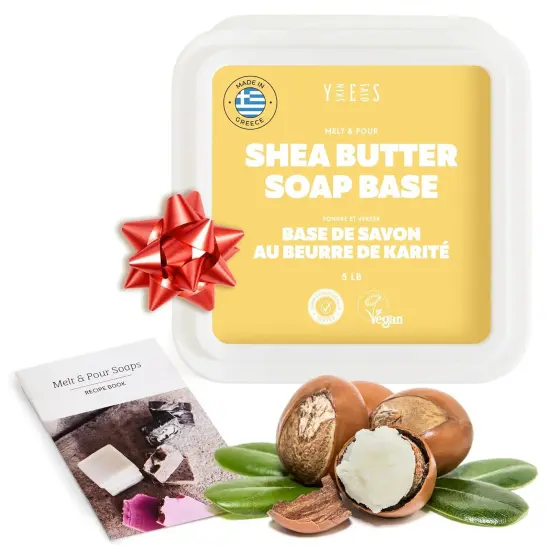 Shea Butter Soap Base - 5Lb Melt and Pour Soap Making Supplies with Organic Shea Butter - No Palm Oil, Vegan, Antioxidant-Rich and Gentle on the Skin - Crafting Recipe Book Included {1}