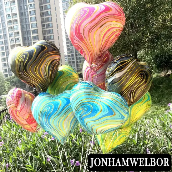 20Pcs 18 inch Marble Blue Foil Mylar Heart Shape Balloons Decorations Valentines Birthday Wedding Baby Shower Party (Marble Blue) {3}