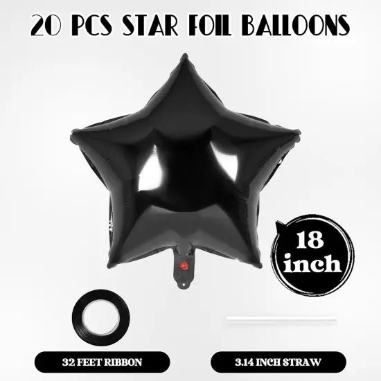 20 Pcs Star Balloons,18 Inch Black Star Foil Balloons,Star Shaped Balloons Mylar Balloons Helium Balloons for Birthday Party Anniversary Wedding Baby Shower Decorations (Black) {2}