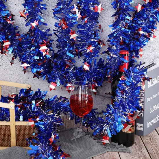 4th of July Decoration Red White Blue Tinsel Garland Patriotic Metallic Chunky Glitter Tinsel for Memorial Day Independence Day Celebration Holiday Decorations {2}