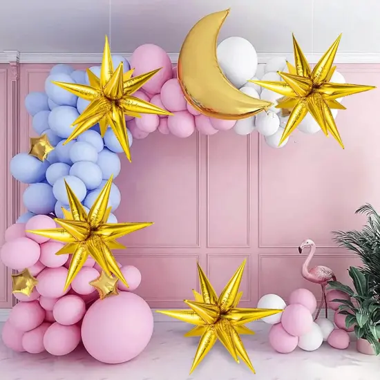 Gold Star Balloons - 72 Pcs Big 26 Inch Gold Mylar Starburst Balloons, Gold 12 Point Star Balloons, Starburst Foil Cone Balloons {5}