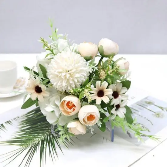 Summer Bouquet Artificial Flowers Fake 12 Pcs Chrysanthemum Ball Bouquet Flowers Silk Plastic Artificial Hydrangea Flower {4}