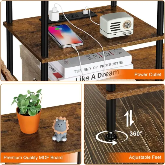 Rustic Brown Farmhouse TV Stand with Charging Station - 45" Media Console for TVs up to 50 Inches, Power Outlets, USB Ports & Storage Shelves, Multi-Functional Furniture for Living Room/Bedroom {3}