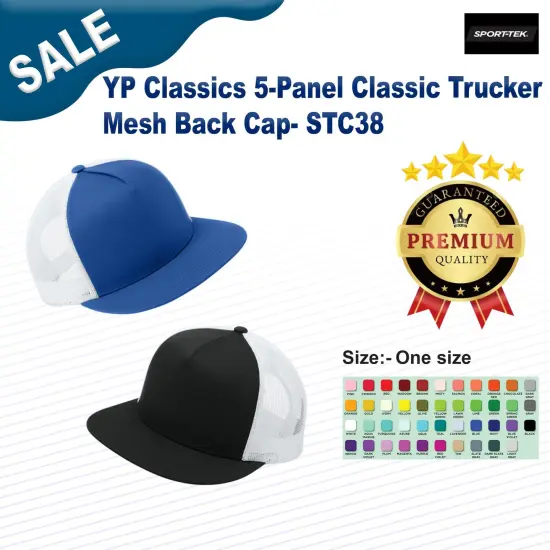 Sport-Tek&reg; YP Classics 5-Panel Classic Trucker Mesh Back Cap Black/ White {2}