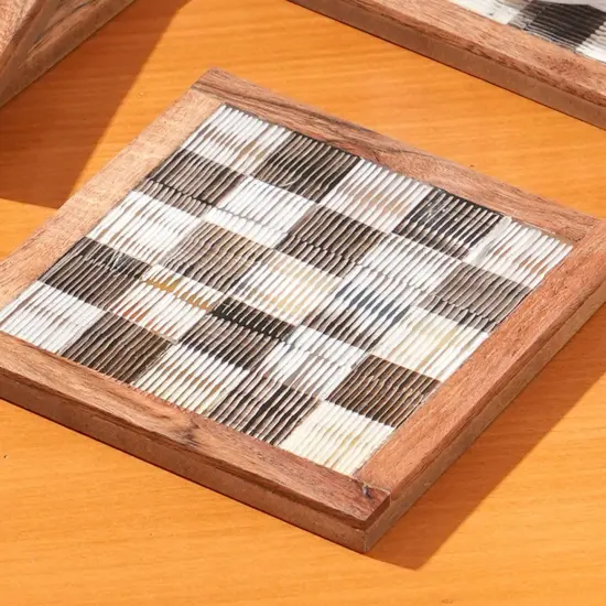 Chiseled Horn Coaster with Teakwood Edges (Set of 2) {5}