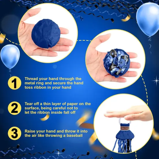 50 Pcs Graduation No Mess Confetti Popper Hand Throw Streamer Popper Bulk Colorful Party Confetti for 2025 Congrats Grad Birthday Wedding Party Celebration Supplies(Black, Blue) {3}