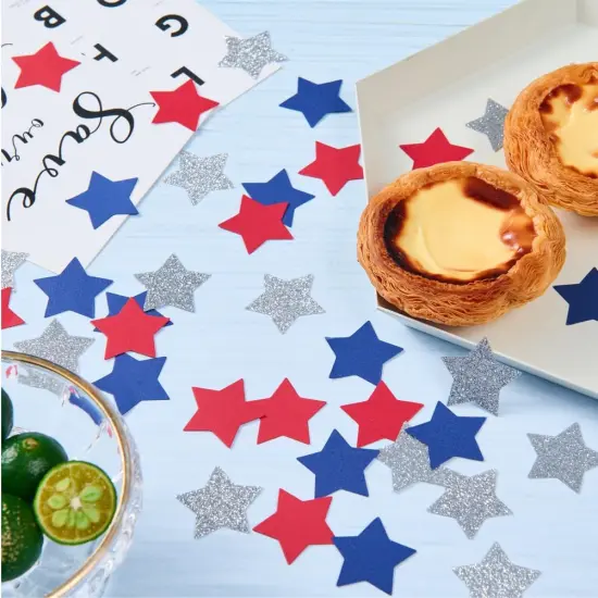 Silver Blue and Red Star Confetti Table Decoration for 4th July Independence Day Graduation Retirement Patriotic Theme Party,1.2 inch in Diameter,200 Counts {2}