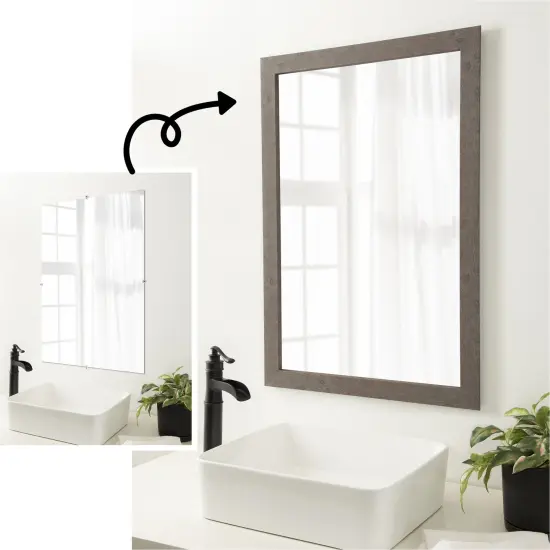 Amanti Art Mirror Makeover Bathroom Mirror Frame Border Kit -Fully Assembled Peel and Stick Frame - Mirror NOT Included - Rustic Plank Narrow Trim Rustic Grey {1}