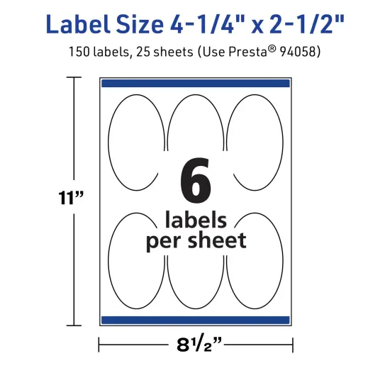 Avery TrueBlock Matte White Paper Labels,4-1/4" x 2-1/2" Oval {5}