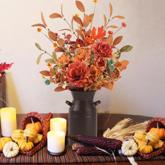 Fake Autumn Hydrangea Silk Flowers Bouquets with Fall Floral {3}
