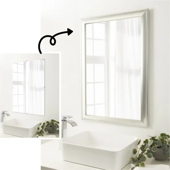 Amanti Art Mirror Makeover Bathroom Mirror Frame Border Kit -Fully Assembled Peel and Stick Frame - Mirror NOT Included - Flair Trim Flair Silver Patina {7}