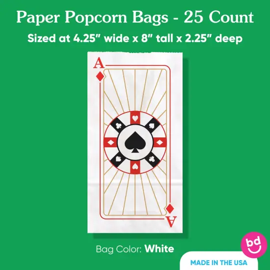Big Dot of Happiness Las Vegas Popcorn Bags, Casino-Themed Birthday Party Favor Snack Treats, Free-Standing Individual White Paper Bags - 25 Count {5}