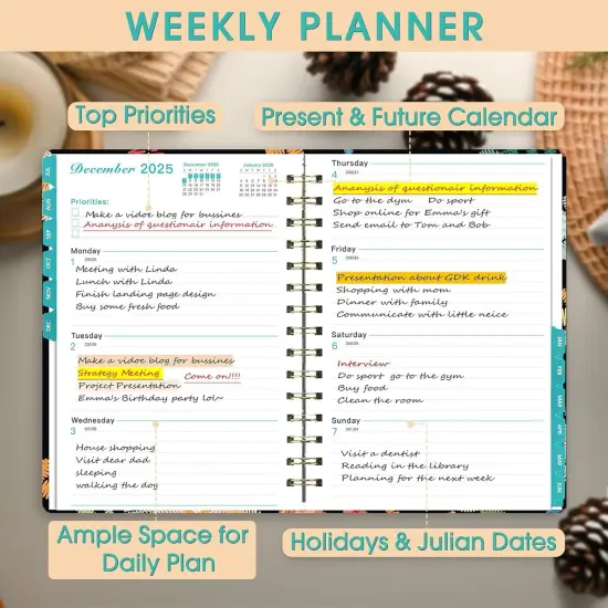 2025-2026 Planner, 12-Month Daily Weekly Monthly Planner from JUL.2025 to JUN.2026, 8.4" X 6", Spiral Notebook with Stickers, Elastic Closure, Inner Pocket for Office School Supplies {4}