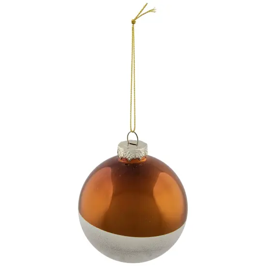 Northlight Dual Color Glass Christmas Ball Ornaments - 3.25" (80mm) - Bronze and White - 4ct {6}