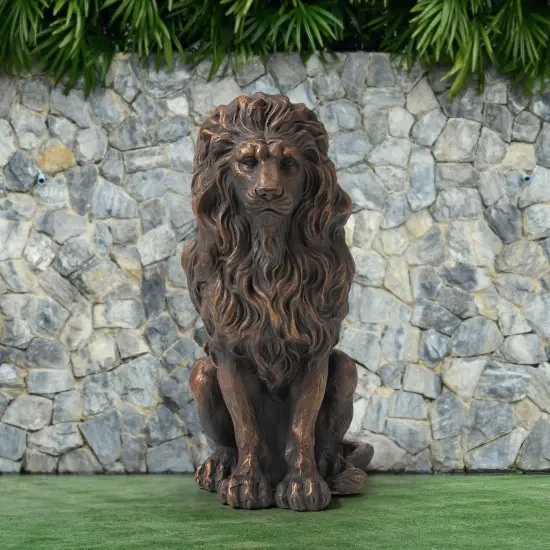 Set of 2 20.75"H Bronze/Black MGO Guardian Sitting Lion Statue 2pcs-20.5"H Bronze {9}