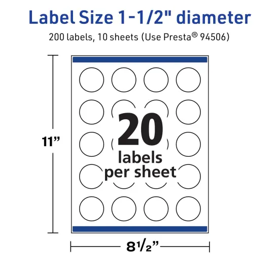 Avery TrueBlock Matte White Paper Labels,1-1/2" diameter Round {5}