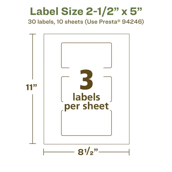 Avery Recycled Matte White Labels,2-1/2" x 5" Rectangle {5}