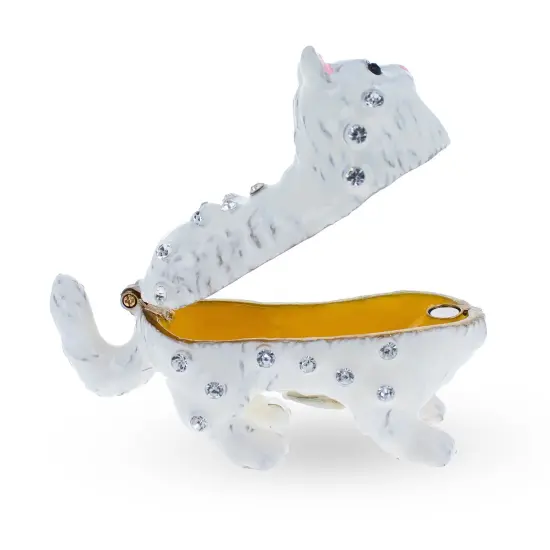 White Cat with Crystals Trinket Box Figurine {3}