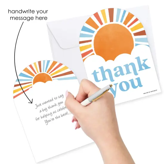 Big Dot of Happiness Retro Sunshine Thank You Cards, Here Comes The Son Party Theme, Boho Baby Shower Gratitude Letters with Envelopes - Set of 12 {3}