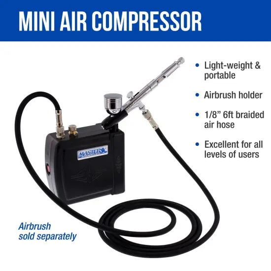 Master Model C16-B - Black Mini Airbrush Air Compressor with 6 Foot Braided Air Hose with 1/8 in. Ends {2}
