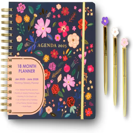 18-Month Day Large Planner - Jan 2025 - Jun 2026 (Blue Flowers) {1}