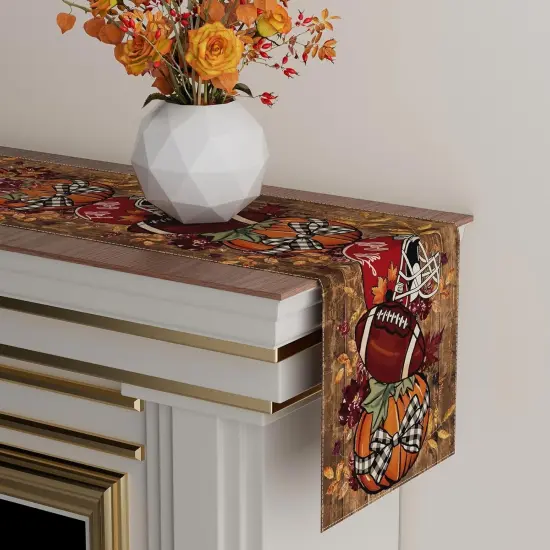 Fall Football Pumpkin Wood Table Runner Table Decoration, 13x72 Inch {3}