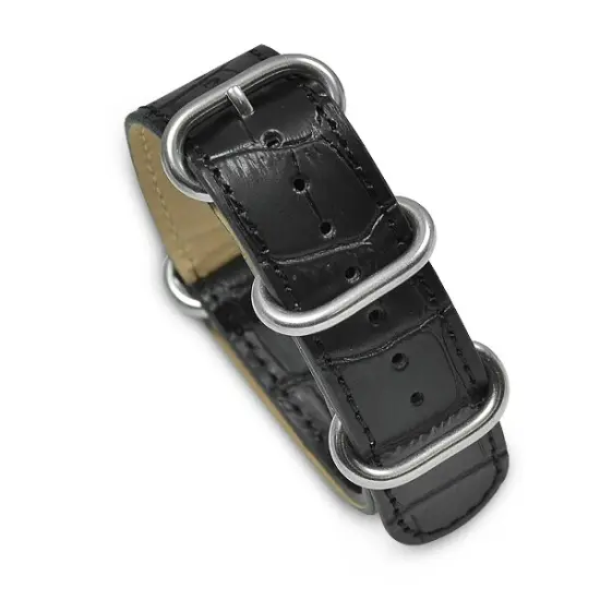 20mm Military MoD Croc Embossed Leather Watch Strap - Black {1}