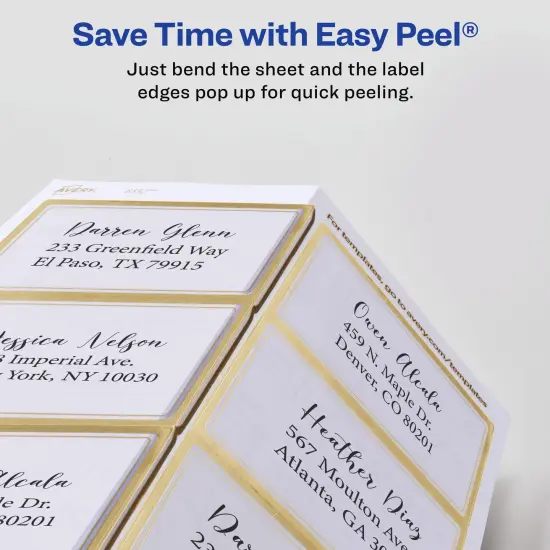 Avery Printable Glossy Clear Labels, 2" x 4" Rectangle Labels, Clear with Metallic Gold Border, Permanent Adhesive, Laser & Inkjet Compatible, 60 Blank Labels (6552) {3}