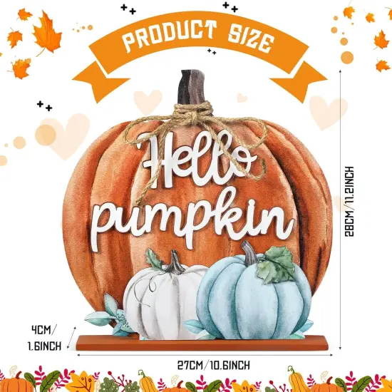 Thanksgiving Decoration Wooden Fall Hello Pumpkin Sign Autumn Pumpkin Table Decor 11 Inch {2}