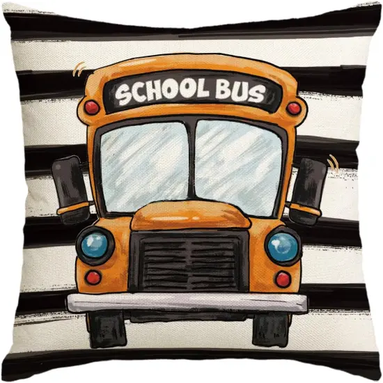 School Bus Buffalo Plaid Throw Pillow Cover {1}