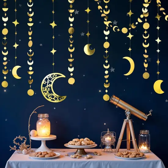 Gold Star Moon Garland Two The Moon Birthday Party Decorations {1}