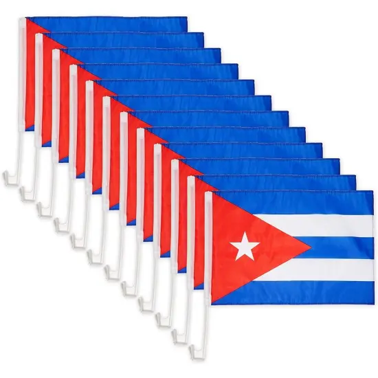 Okuna Outpost Cuba Car Flags with Window Mount Clip (12 x 17 Inches, 12 Pack) Blue {1}