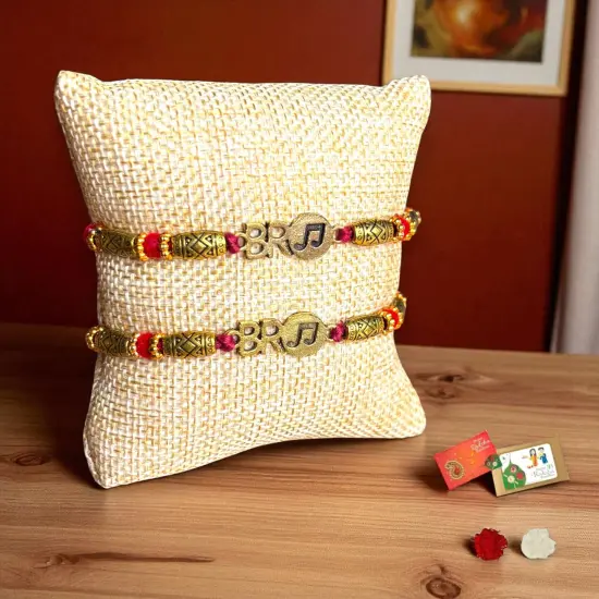 2CT Bro Designer Rakhi for Brother Bhaiya Bhabhi Traditional Handmade Rakhi Set Roli Chawal, Greeting Card Rakshabandhan Rakhi Hamper Gift for Brother {4}