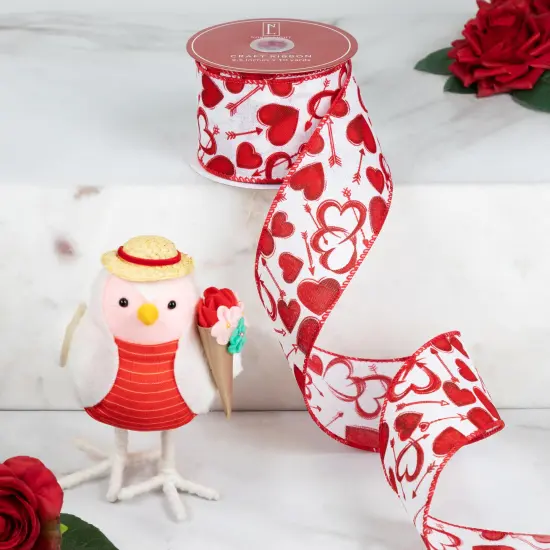 Northlight Hearts Valentine's Day Wired Craft Ribbon - 2.5" x 10 Yards - White and Red {1}