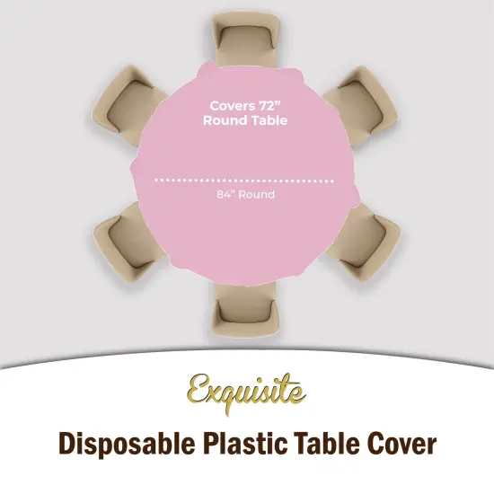 Exquisite Disposable Round Plastic Tablecloths &ndash; 12 Pack 84" Disposable Table Cloths &ndash; Indoor/Outdoor Party Tablecloth &ndash; Round Plastic Table Cover for Events & Party Supplies Pink {4}