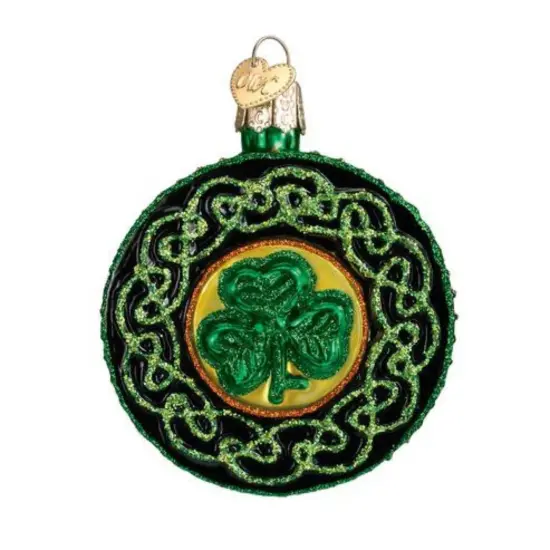 Old World Christmas 3.0 Inch Celtic Brooch Christmas Tree Ornament , Ornament Irish Knots Shamrock Green {1}