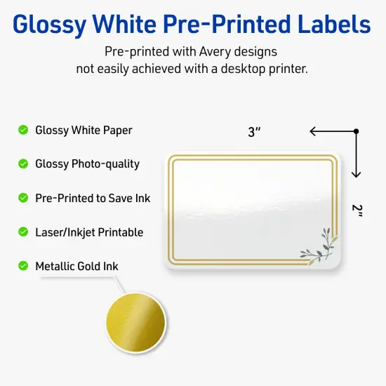 Avery Printable Rectangle Labels, Gold Double Border with Florals, 2" x 3", Glossy White Rectangle Labels, Permanent, Laser/Inkjet, 80ct, Great for Product Labels {2}