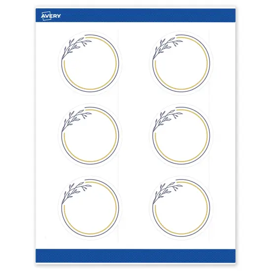 Avery Printable Round Labels, Gold & Navy Border with Florals, 3" Diameter, Matte White Round Labels, Permanent, Laser/Inkjet, 60ct, Great for Product Labels {1}