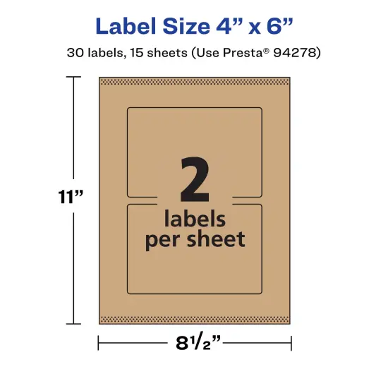 Avery Kraft Brown Rectangle Labels with Sure Feed, 4" x 6" {5}