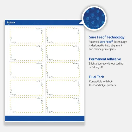 Avery Printable Rectangle Labels, Gold Dots with Green Florals, 2" x 4", Matte White Rectangle Labels, Permanent, Laser/Inkjet, 100ct, Great for Product Labels {3}