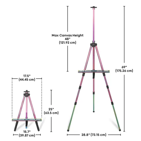 artPOP! Iridescent Tripod Easel, Adjustable Aluminum Travel Easel with Bag, Table-Top Easel for Painting, Drawing, Display, Iridescent Finish, Extra Sturdy, Folding Design, Height from 18" to 69" {1}