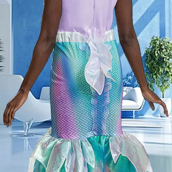 Ariel Mermaid Deluxe Costume Dress with Scaled Print and Flowing Fin Ruffles {3}