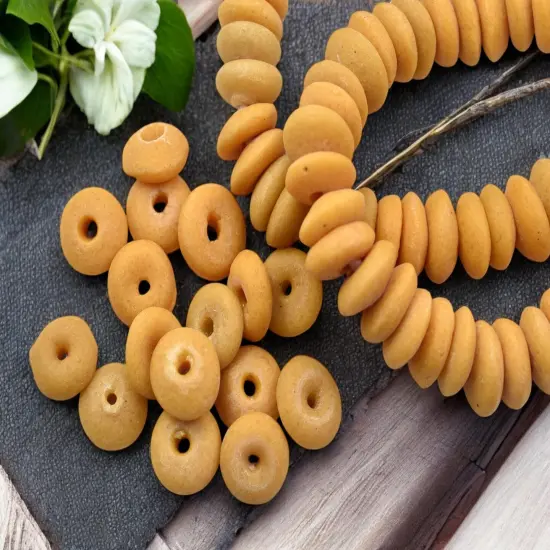 13~15mm Sunflower Yellow Recycled African Glass Heishi Beads {1}