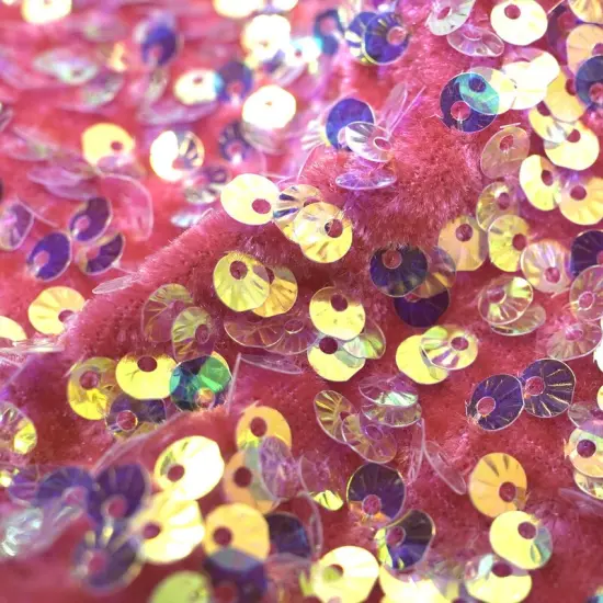 Sanibel Seashell Stretch Velvet Sequin Fabric Watermelon/Irid {1}