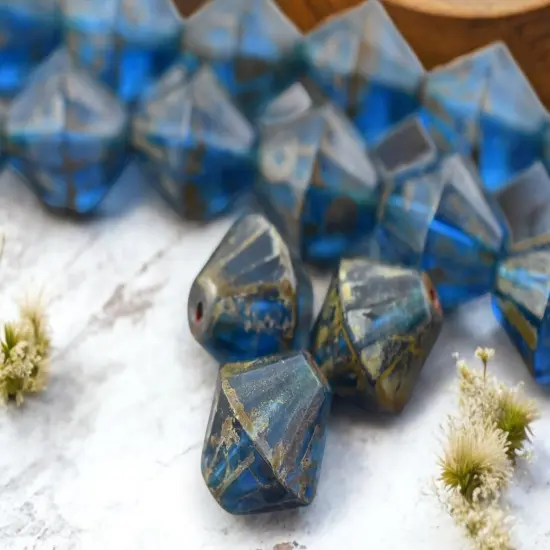 15mm Capri Blue Travertine Faceted Bicone Beads -- Choose Your Quantity {3}