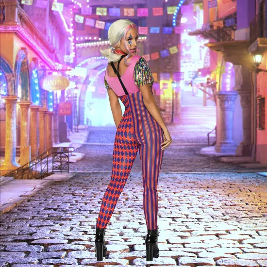 Comic Vixen Costume Crop Top Choker Multicolor Zip Up Jumpsuit {3}