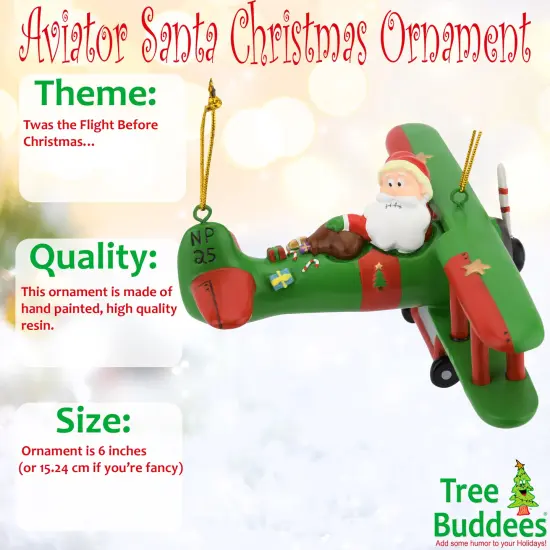 Large 6" Funny Aviator Santa Flying Plane Losing Presents Ornament {2}