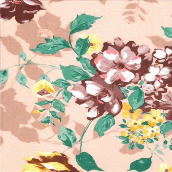 1 Yard Peach Floral Print Fabric Brushed DTY Knit Soft Stretch 58/60" Wide {1}