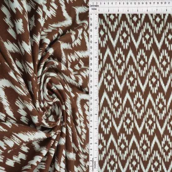 1 Yard Brushed DTY Tribal Print Knit Fabric 170 GSM, 58/60&Prime; Wide Polyester Spandex Blend BROWN {1}